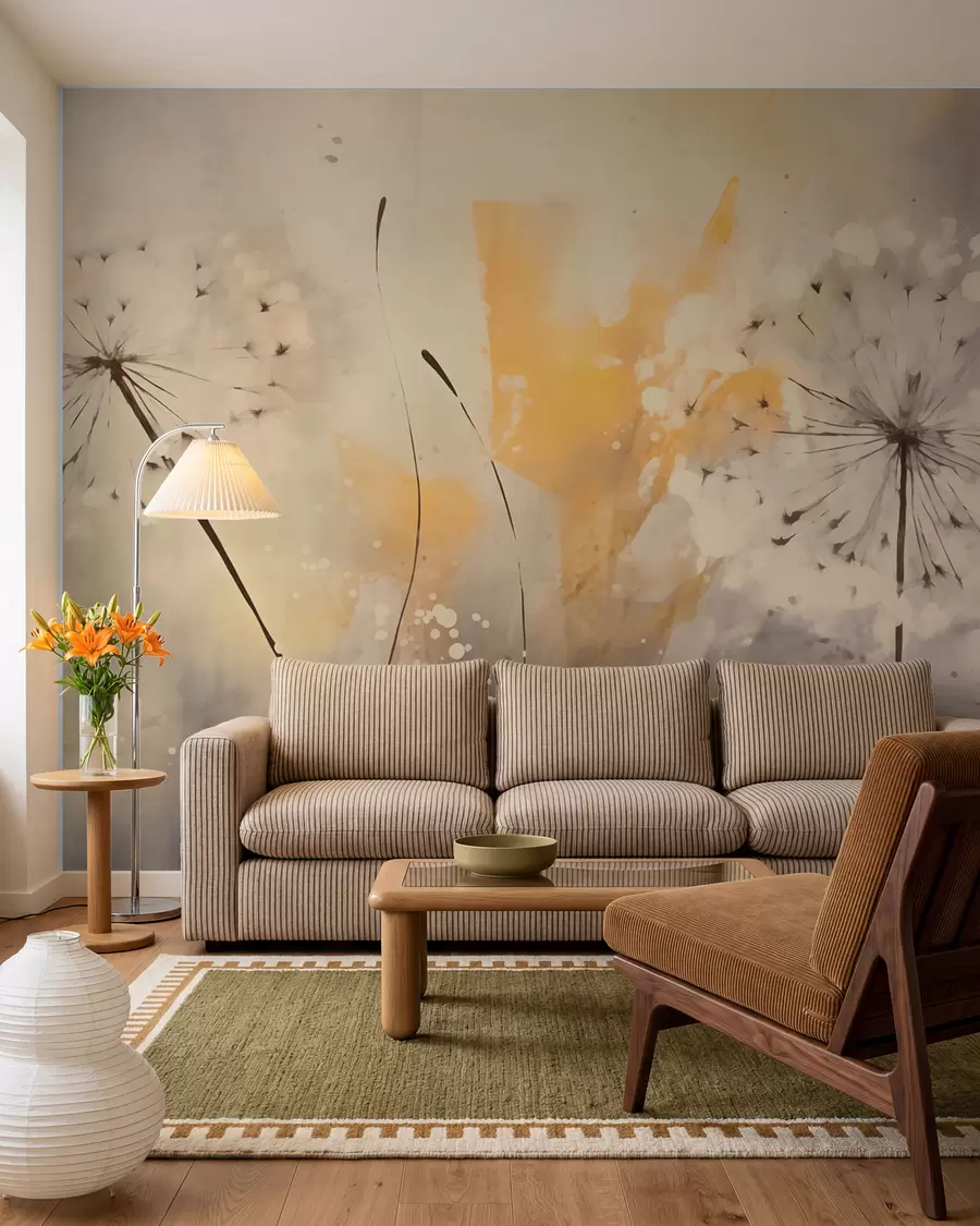 Fotobehang Vage paardenbloemen in pastelkleuren w02699