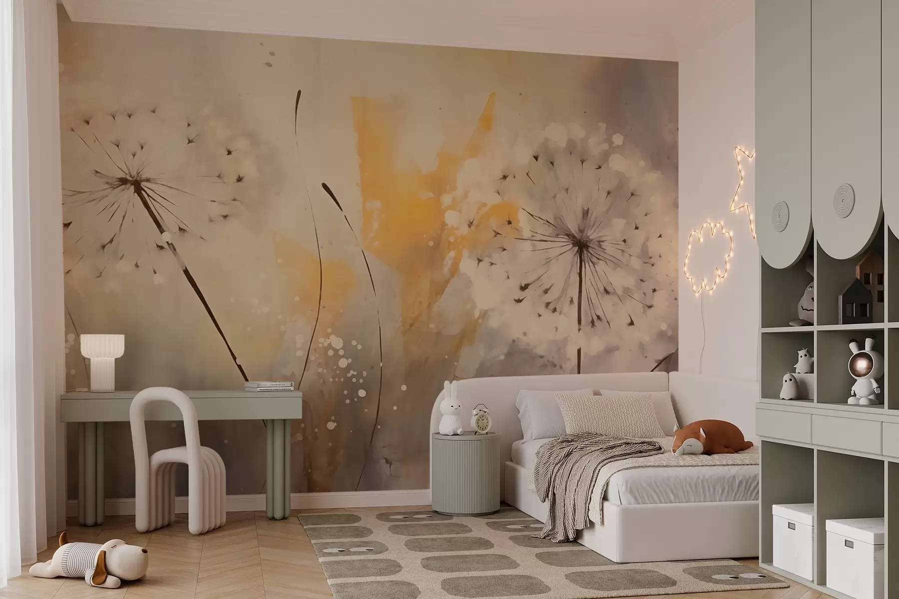 Fotobehang Vage paardenbloemen in pastelkleuren w02699