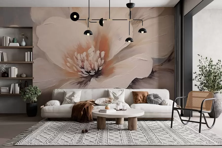 Fotobehang Abstracte witte bloem op grijze achtergrond w02702