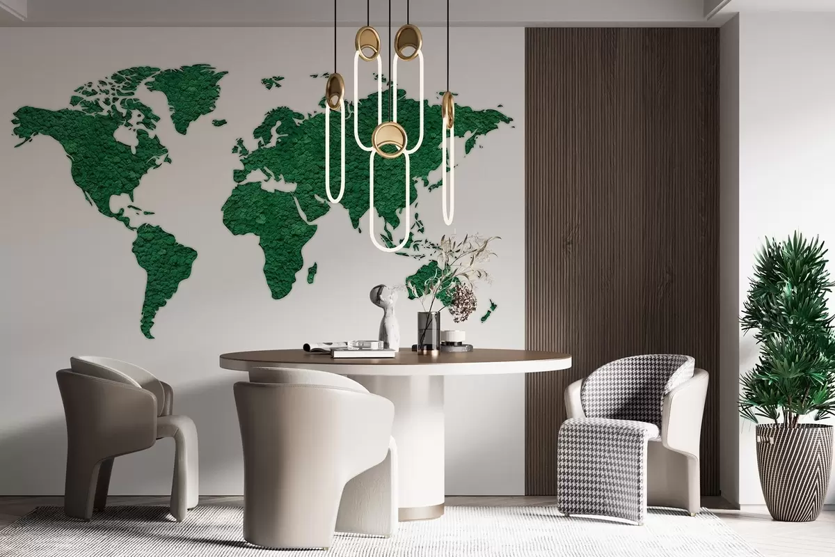 Papier peint photo Carte du monde avec mousse, nature, palette de couleurs vertes luxuriantes w02657v2