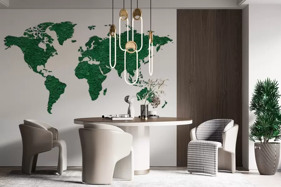 Papier peint photo Carte du monde avec mousse, nature, palette de couleurs vertes luxuriantes w02657v2