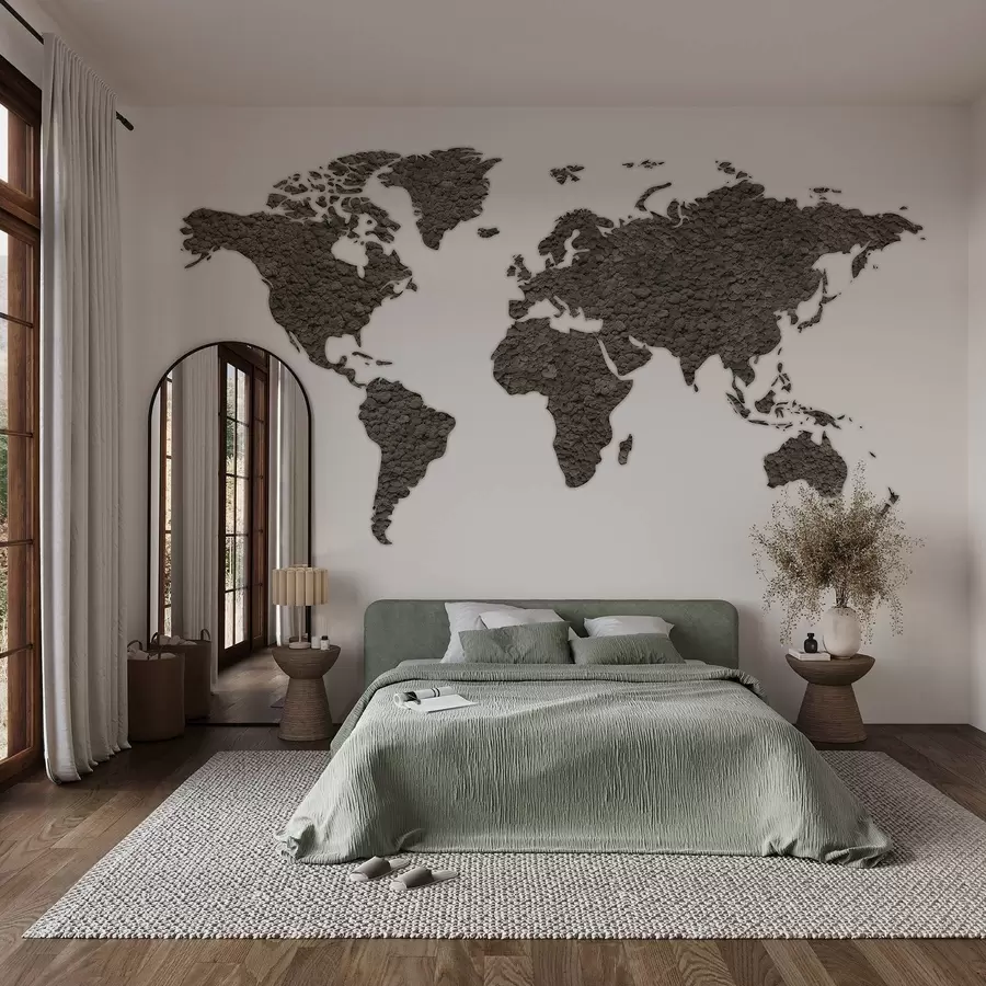 Fotobehang Wereldkaart met mos, natuur, grijs kleurenpalet w02657v6