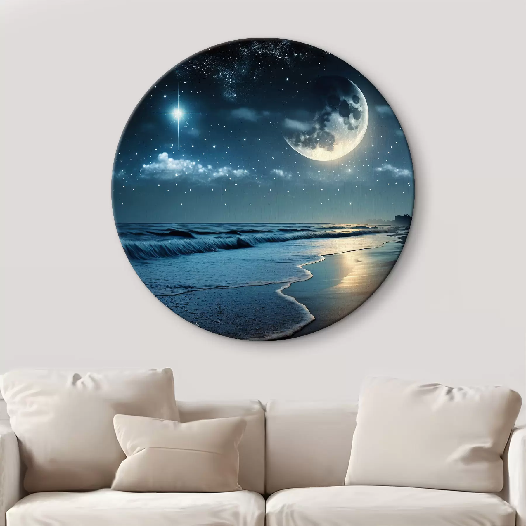  Schilderijen Enorme maan boven de nachtelijke zee r31111