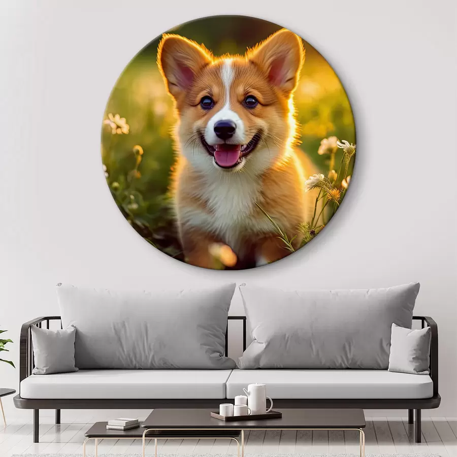  Schilderijen Corgi puppy in wilde bloemen r33532