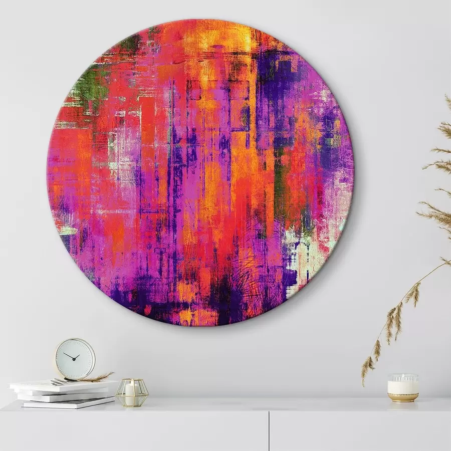  Schilderijen roze en paarse abstractie r34054