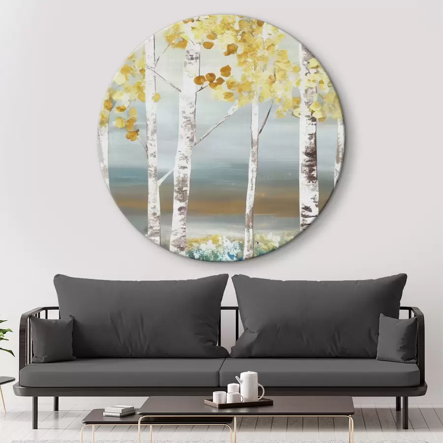  Schilderijen Olieverfschilderij met berken tegen de achtergrond van regenachtig weer r34602