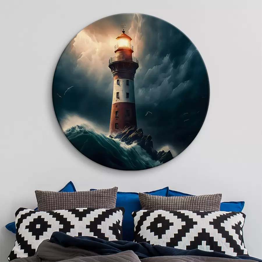  Schilderijen Pittoreske vuurtoren op een eenzaam eiland tijdens een storm r35349