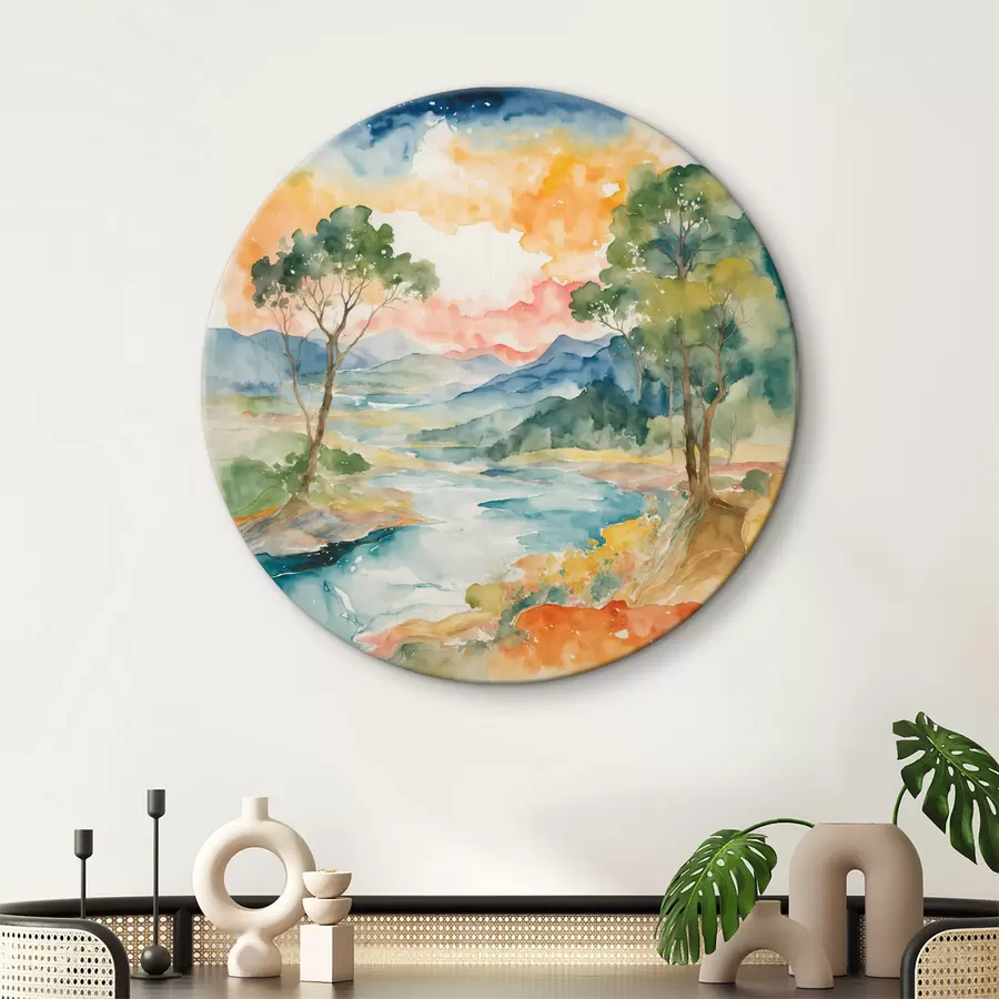  Schilderijen Rivier en bomen in aquarel r36054