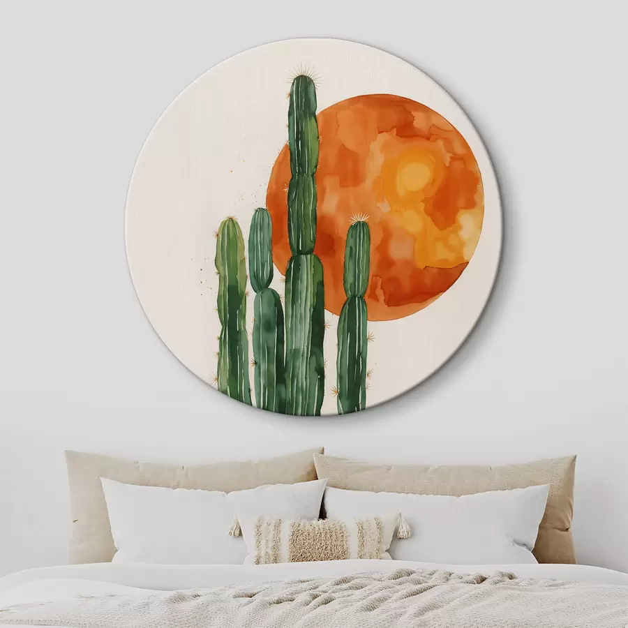  Peintures Cactus dans le désert sur fond de soleil en aquarelle r36269
