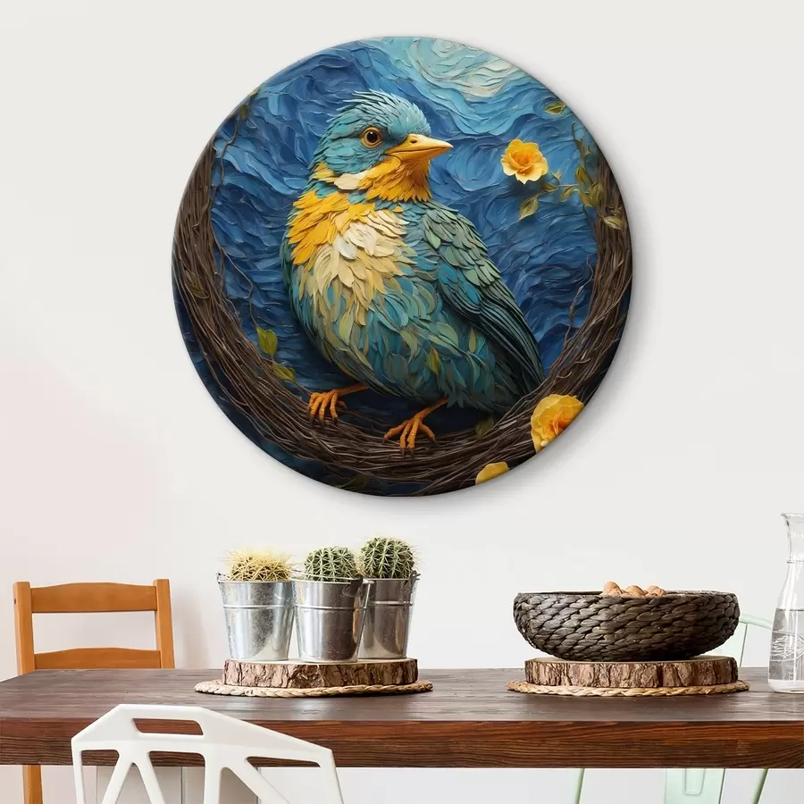  Schilderijen Een levendig nest in een rustige bloemenkrans r36440