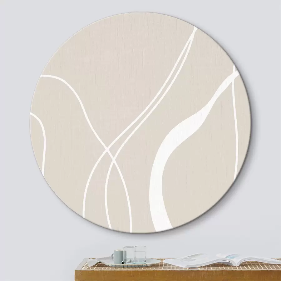  Peintures Lignes abstraites blanches sur fond beige r36488