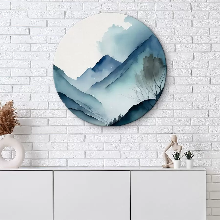  Schilderijen Aquarel Abstract berglandschap, grijze en aquamarijne kleuren r36495