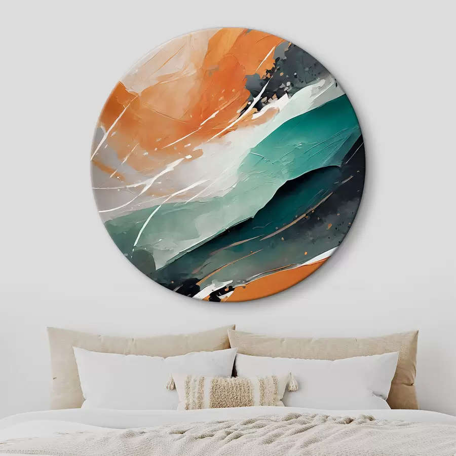  Schilderijen Abstracte acryl kunst, penseelstreek, verf textuur, oranje, blauwe kleuren r36497