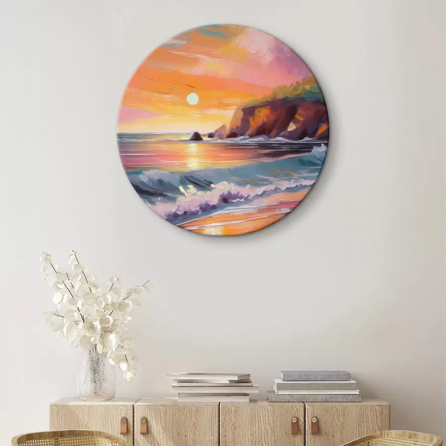  Schilderijen Zonsopgang aan de kust, zeegolven, levendige penseelstreken, acryl r36581