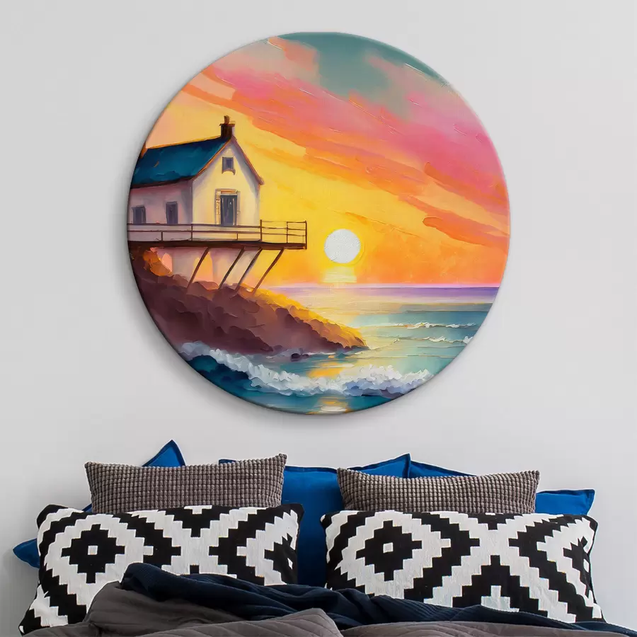  Schilderijen Een toevluchtsoord aan zee badend in de schaduw van de ondergaande zon r36585