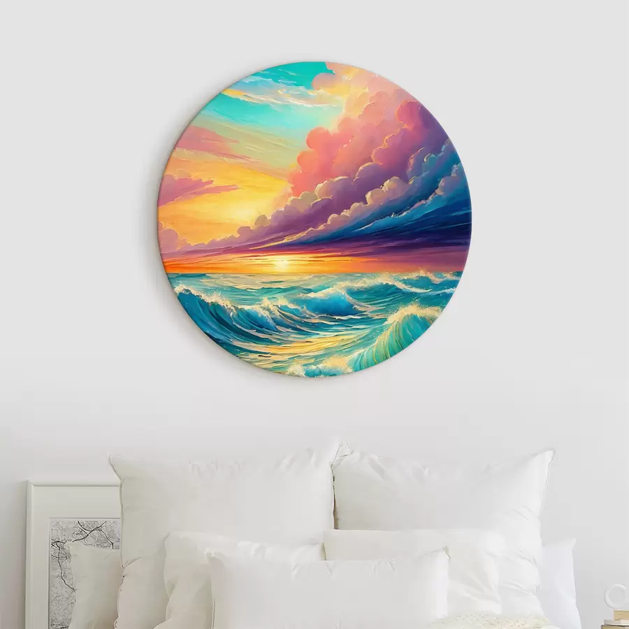  Schilderijen De ondergaande golven dansen onder de geverfde hemel r36588