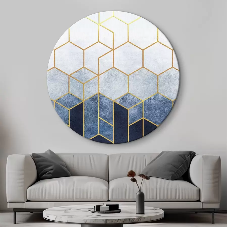  Schilderijen Elegant geometrisch patroon in blauw en wit r36601