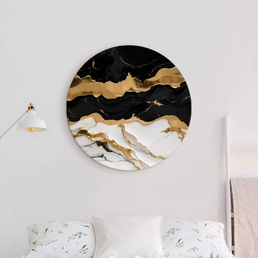  Schilderijen Zwart-witte abstractie op marmer met een lijn r36636