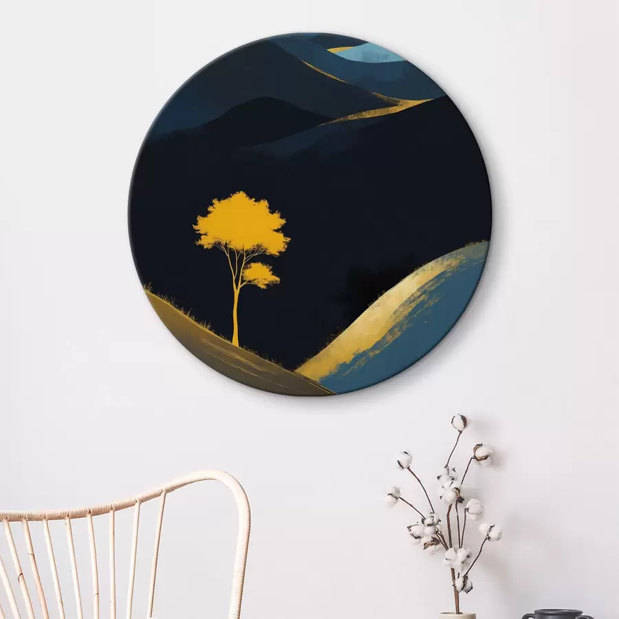  Schilderijen Een eenzame boom onder een sterrenloze nachthemel r36639