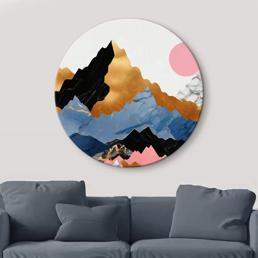  Schilderijen Abstracte berglagen met roze zon r36643