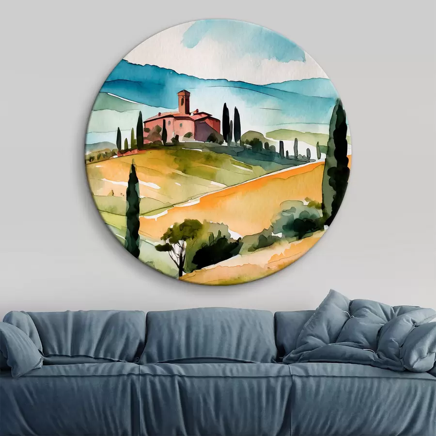  Schilderijen Italiaans landschap, aquarel, Toscana r36683