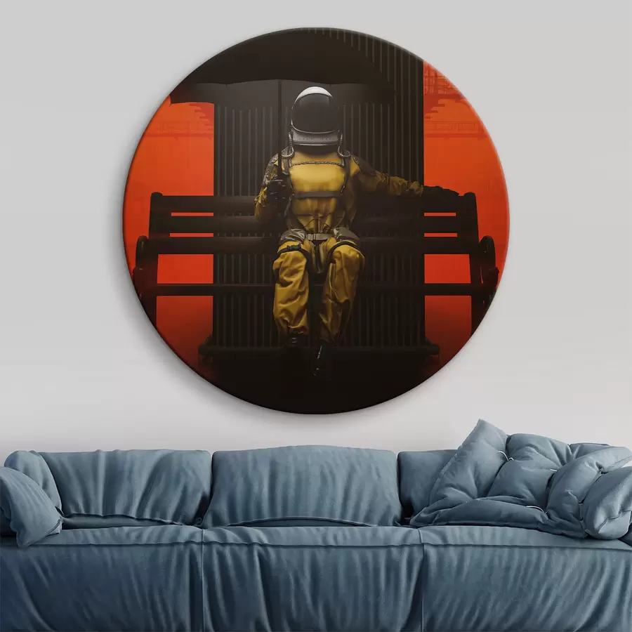  Schilderijen Een persoon in een pak zittend op een bankje met een paraplu r36702