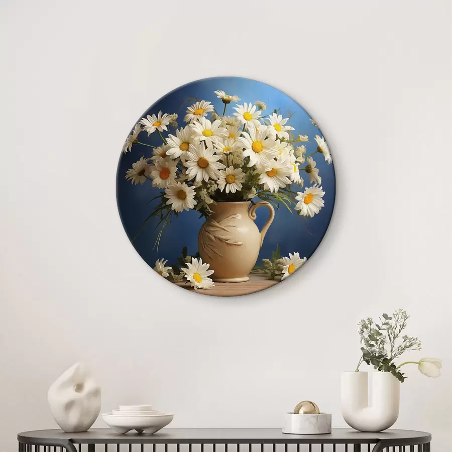  Peintures Un magnifique bouquet de marguerites blanches sur fond bleu r36814