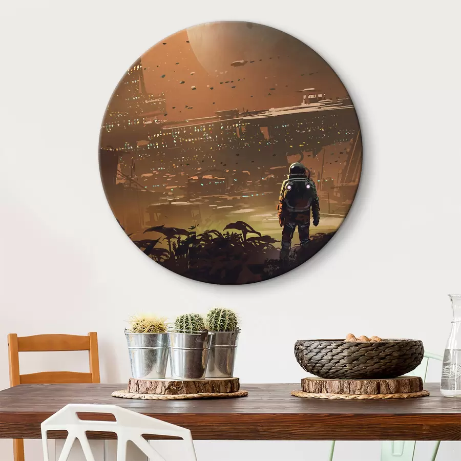  Schilderijen Astronaut loopt rond in de stad r37083