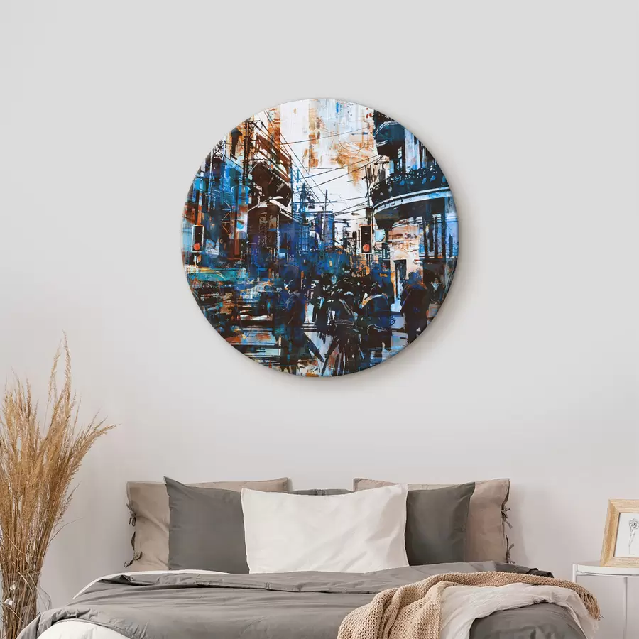  Schilderijen Straat met gebouwen en mensen r37087