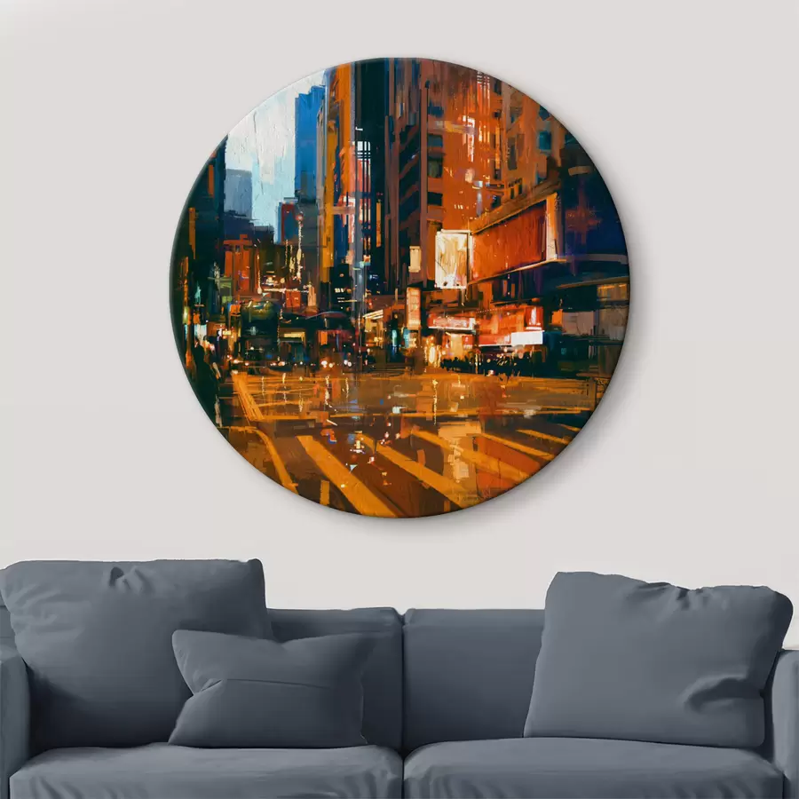  Schilderijen Stadsstraat met gebouwen en lichten r37095