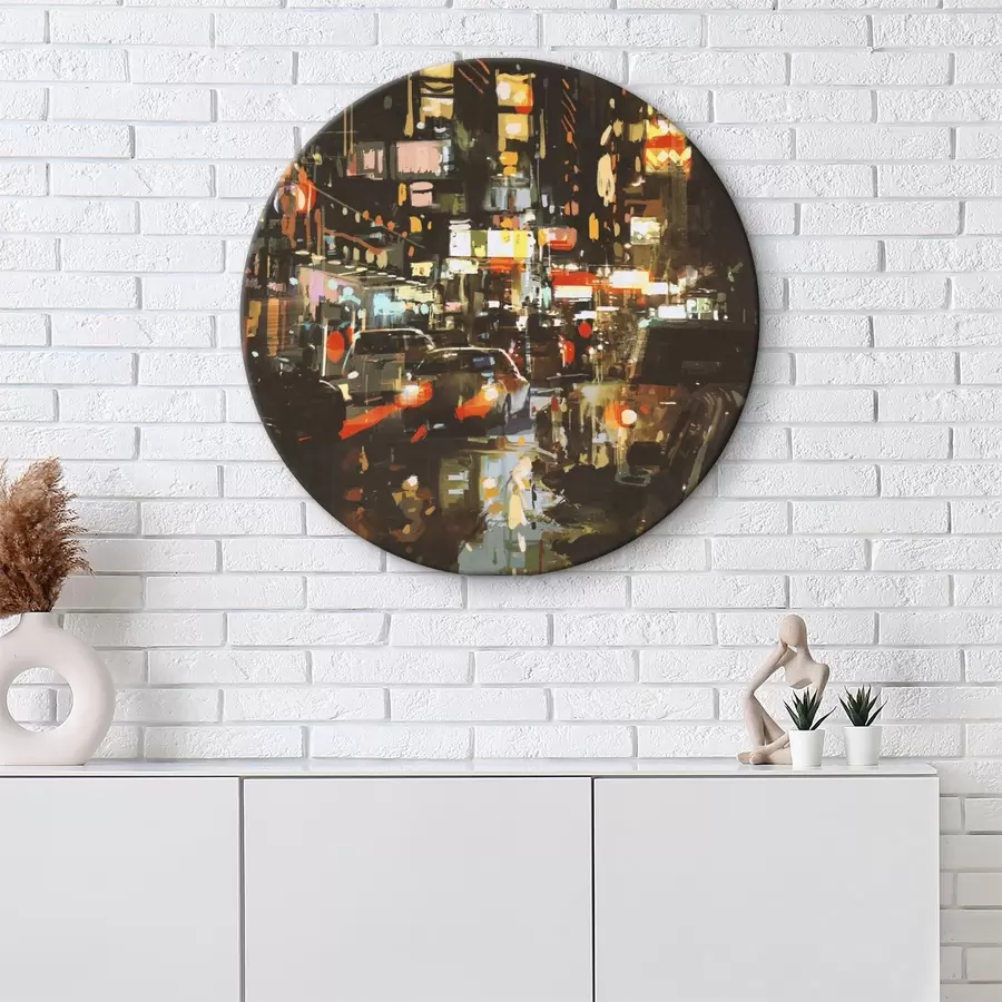  Schilderijen Stadsstraat met auto's en lichten r37097