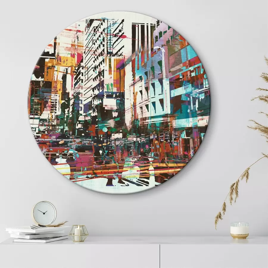  Schilderijen Drukke metropoolstraat met tempels in grungestijl r37101