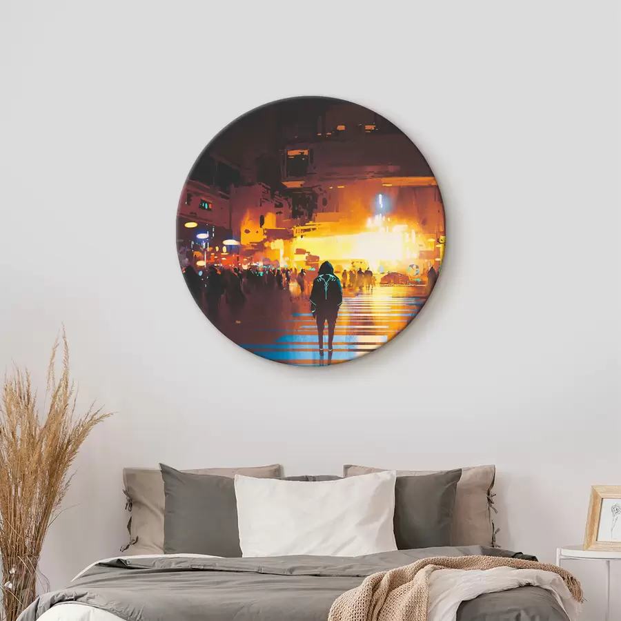  Schilderijen Een persoon die over straat loopt r37104