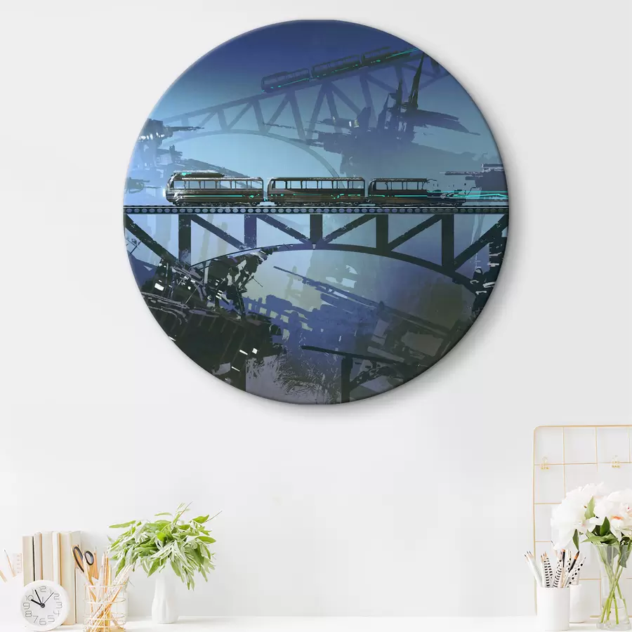  Schilderijen Trein op de brug over de stad r37106