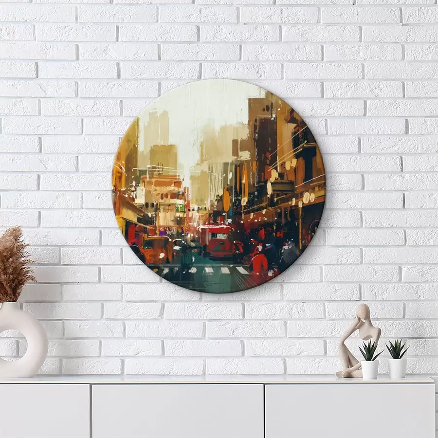  Schilderijen Stadsstraat met wandelende mensen r37107