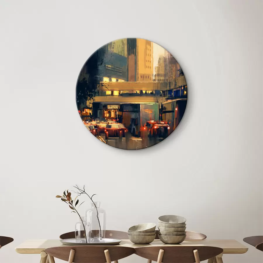  Schilderijen Straat met auto's en gebouwen r37110