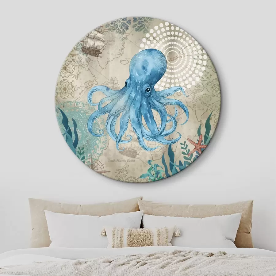  Schilderijen Blauwe octopus met oceaankaart r37154