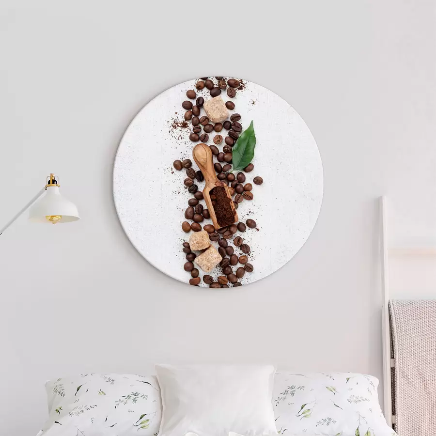  Schilderijen Een lepel met koffiebonen en suiker erop r37178