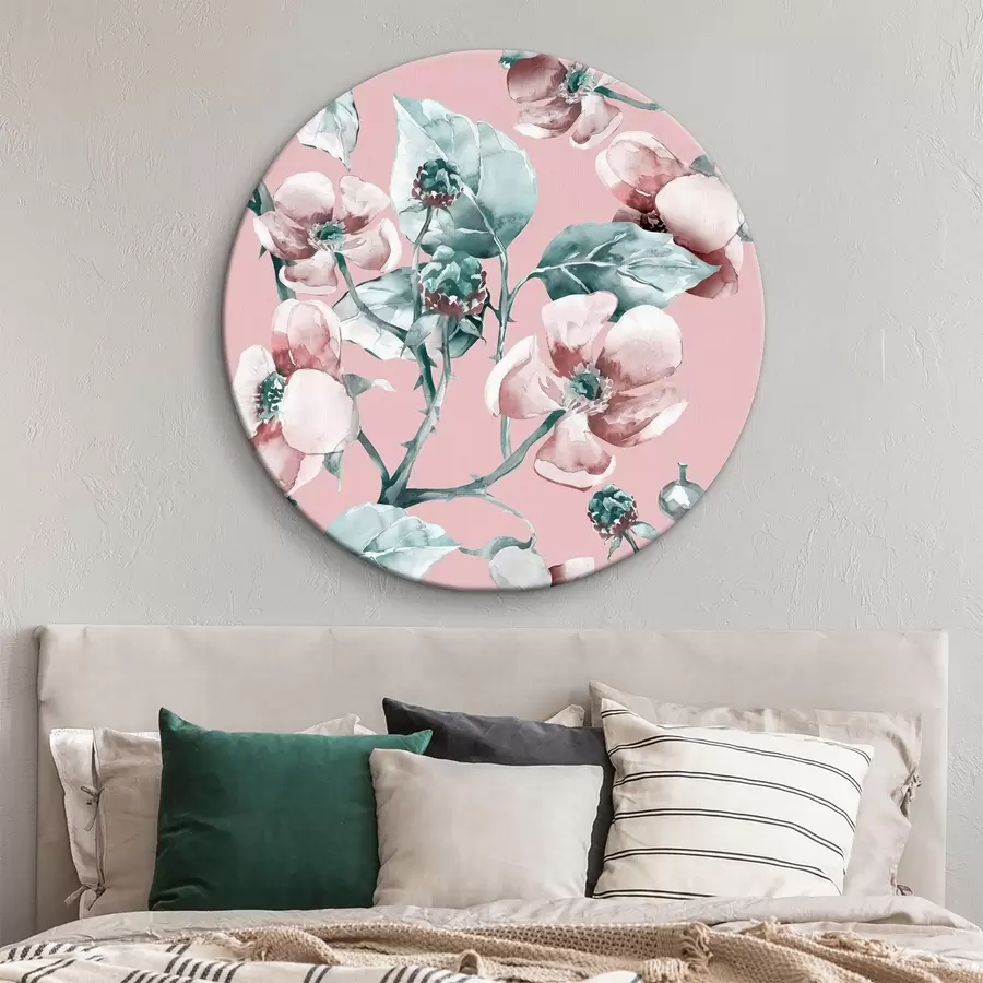  Peintures Fleurs sur fond rose r37296