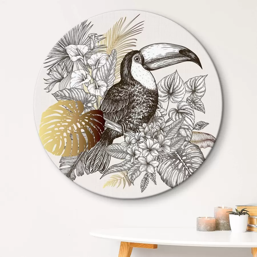  Schilderijen Toekan met bladeren en bloemen r37303
