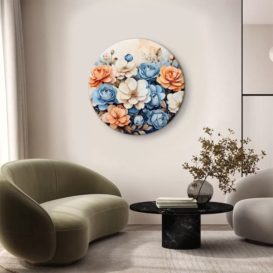  Schilderijen Afbeelding van bloemen op een blauwe achtergrond r37335