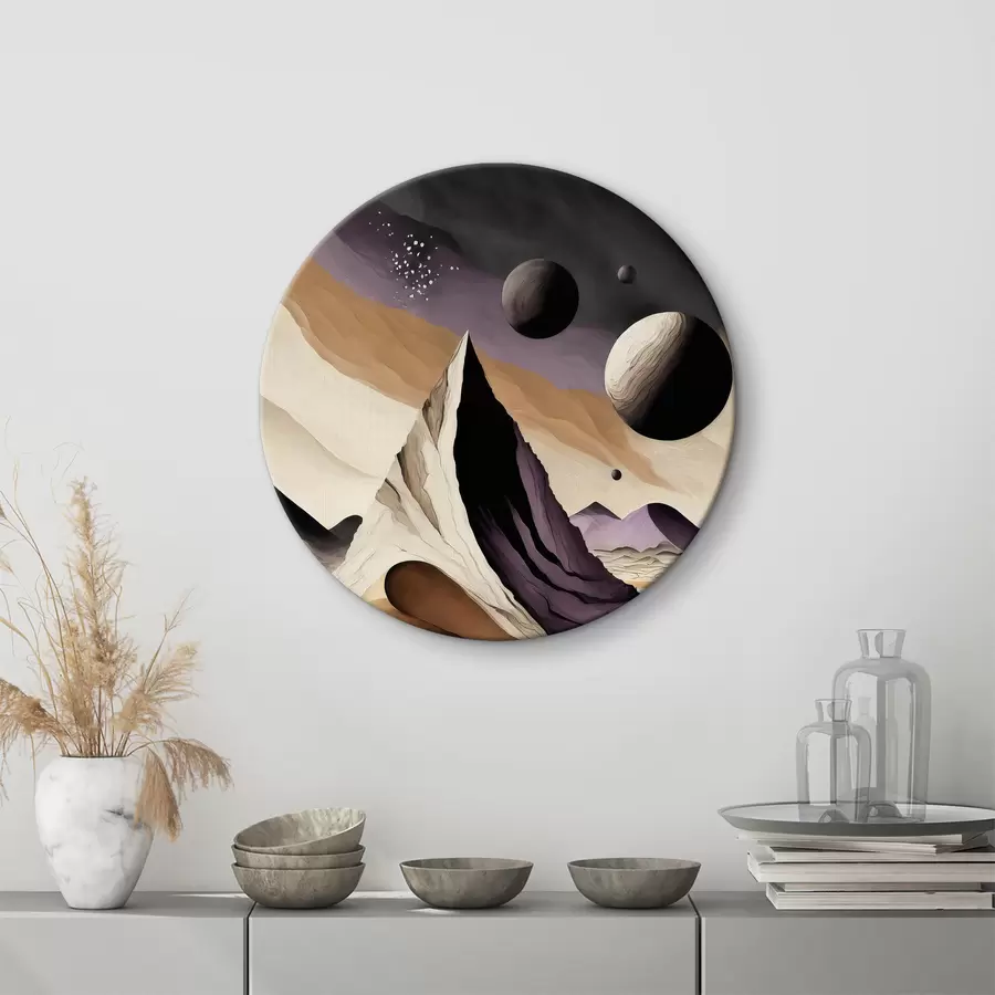  Schilderijen Abstracte kunst, woestijn, bergen en rotsen, paars en beige, ruimte r37362