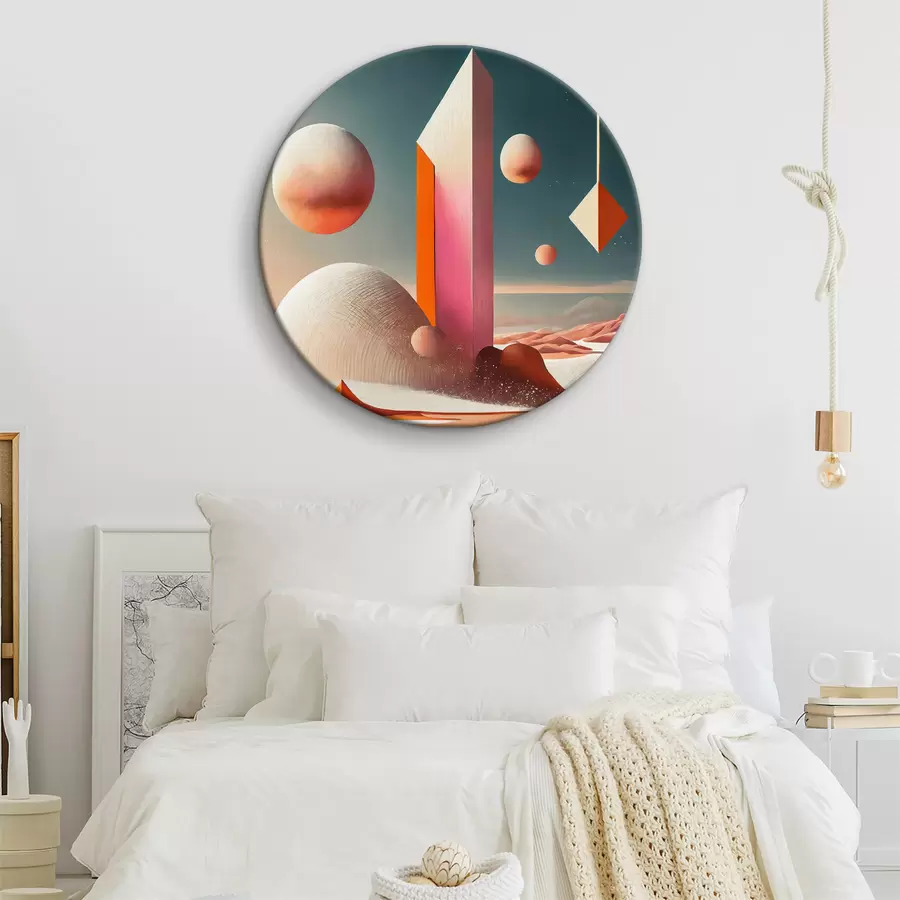  Schilderijen Woestijnlandschap met toren en geometrische vormen r37368