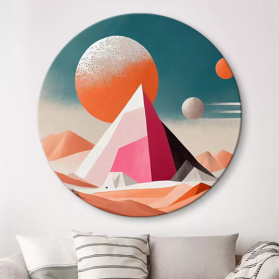  Schilderijen Afbeelding van een woestijnlandschap met een piramide en de zon r37371