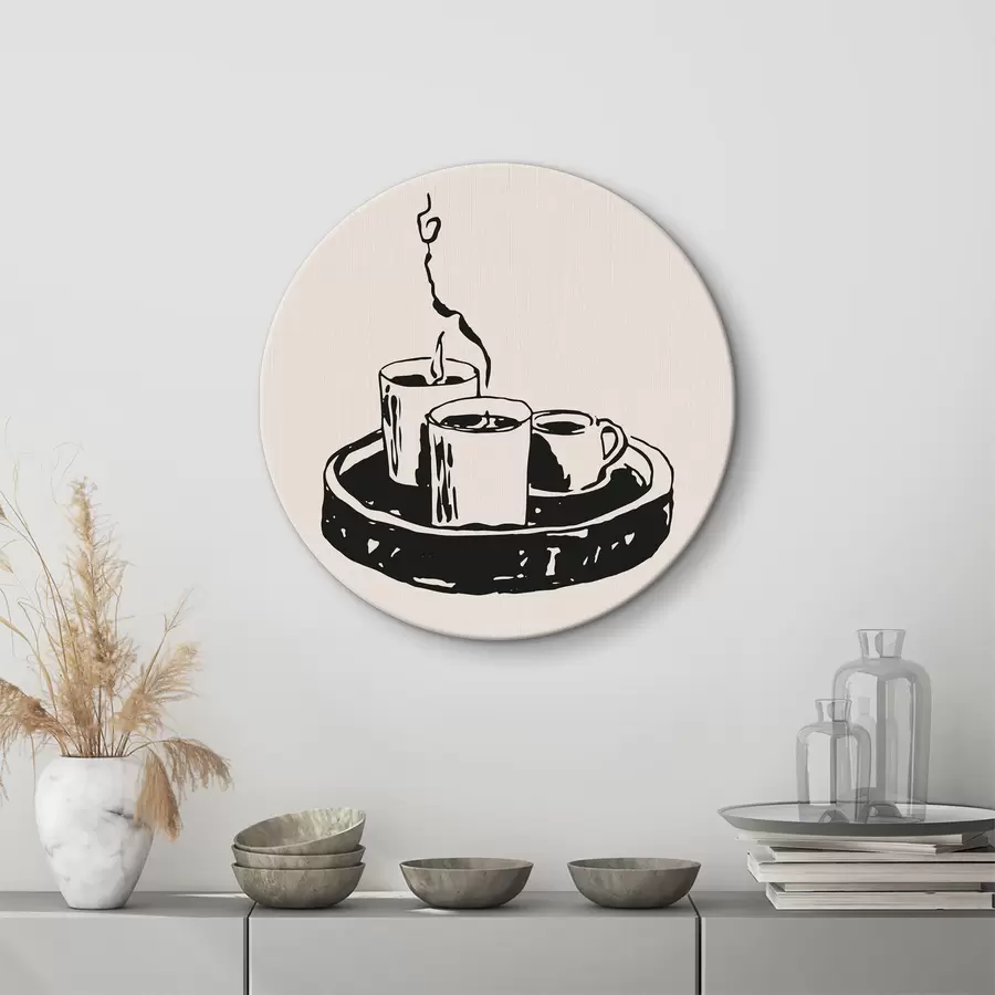  Schilderijen Tekening van een dienblad met koffiekopjes r37405