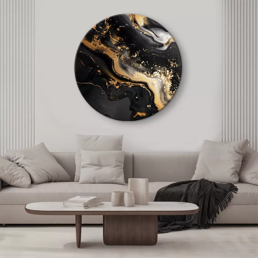  Schilderijen Ebbenhout en crèmekleurige golven. r37767