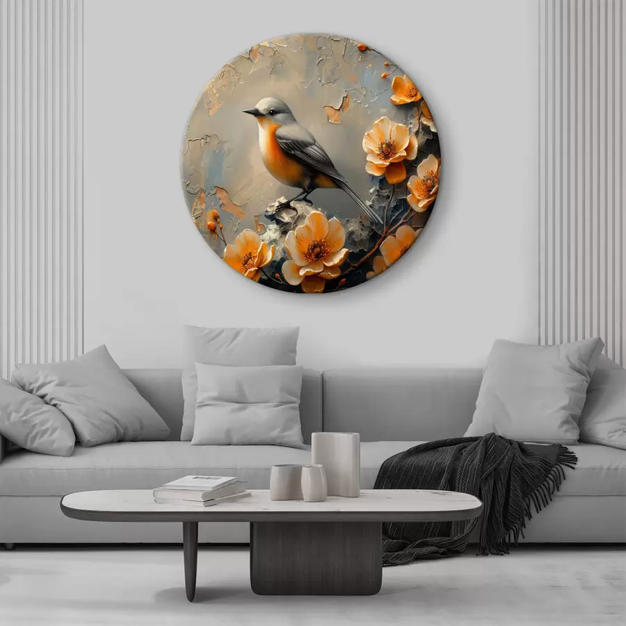  Schilderijen Vogel op een tak met bloemen r37770