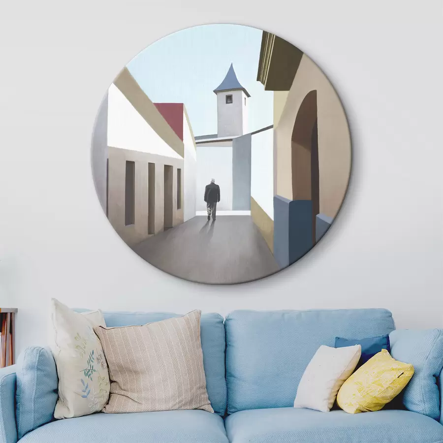  Schilderijen Een man loopt door een smalle straat r37784