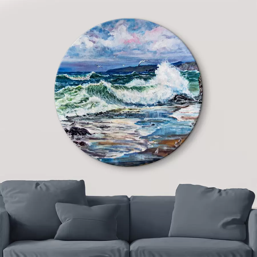  Schilderijen Een afbeelding van golven die neerstorten op een strand r37785