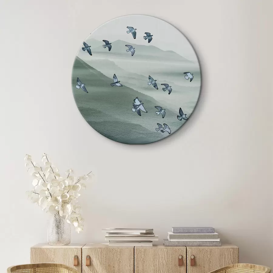  Schilderijen Een zwerm vogels vliegt over de bergen r38069